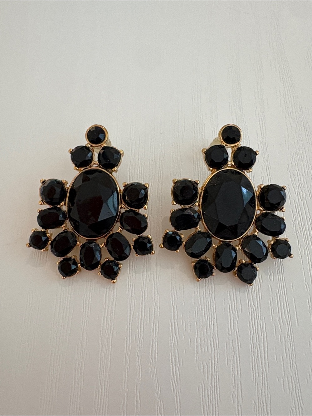 J Crew Gold-Setting Black Crystal Cluster Drop Earrings